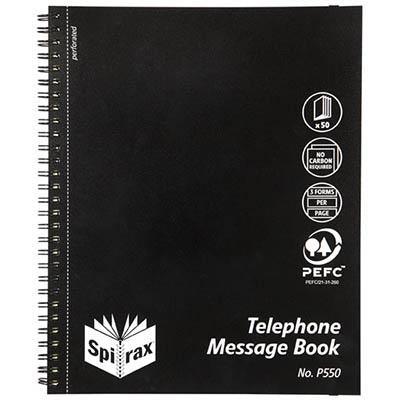 Spirax P550 Telephone Message Book Carbonless Quarto 252 X 200Mm Black 5522700 - SuperOffice