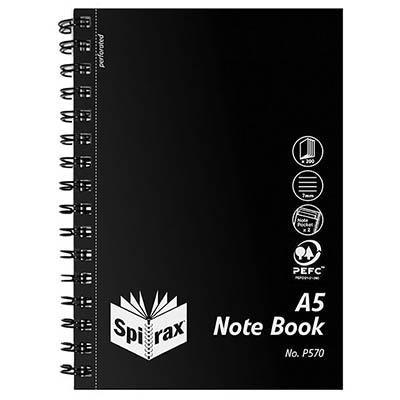 Spirax P570 Notebook 7mm Ruled Polypropylene Cover Spiral Bound 200 Page A5 Black 5657000 - SuperOffice