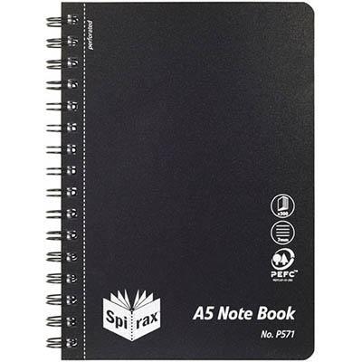 Spirax P571 Notepad Spiral Bound Side Open 300 Page A5 Black 5657100 - SuperOffice