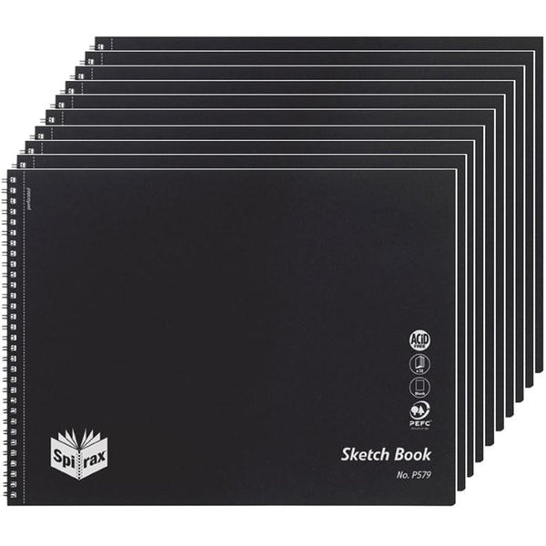 Spirax P579 Sketch Book Side Open 32 Page 272x360mm Black 10 Pack 5606500 (10 Pack) - SuperOffice
