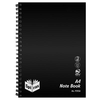 Spirax P595A Notebook 8Mm Ruled Polypropylene Cover Spiral Bound 240 Page A4 Black 5605900 - SuperOffice