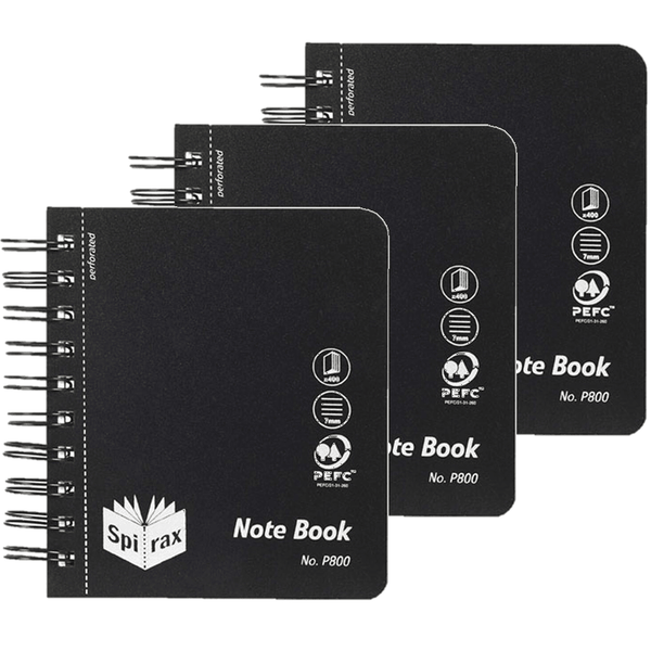Spirax P800 PP Notebook Side Open 400 Page Black 120x140mm Pack 3 5680000 (3 Pack) - SuperOffice
