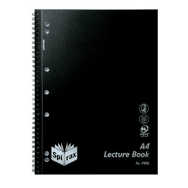 Spirax P906 Lecture Book 7mm Ruled 7 Hole Punched Wiro Bound A4 Black 5690600 (1 Book) - SuperOffice