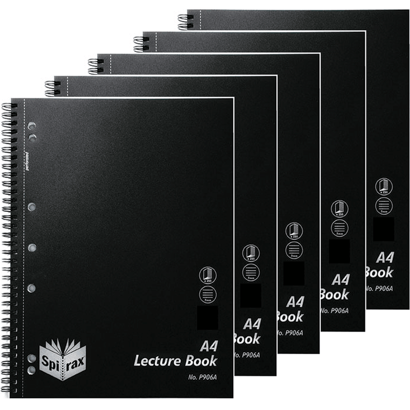 Spirax P906A Lecture Note Book 7mm Ruled 7 Hole Punched A4 Black Pack 5 5690700 (5 Pack) - SuperOffice
