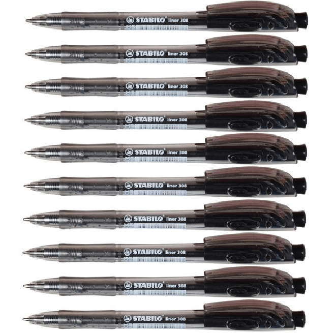 Stabilo 308 Liner Retractable Ballpoint Pen Medium Black Box 10 0280720 - SuperOffice