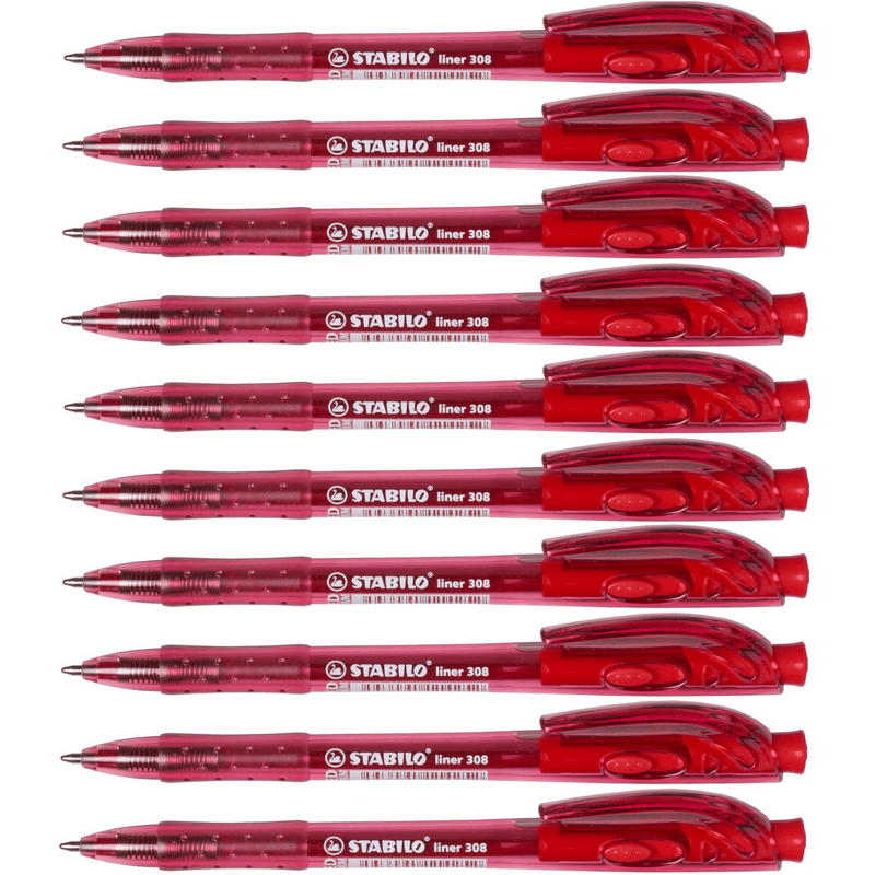 Stabilo 308 Liner Retractable Ballpoint Pen Medium Red Box 10 0280740 - SuperOffice