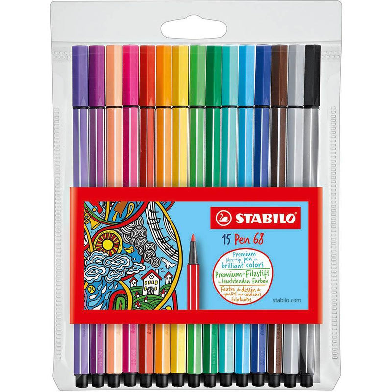 Stabilo 68 Fibre Tip Pen Assorted Wallet 15 49432 - SuperOffice