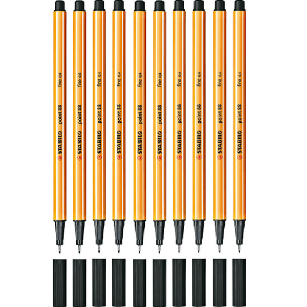 Stabilo 88 Point Fineliner Pen 0.4mm Black Box 10 0269410 (Box 10) - SuperOffice