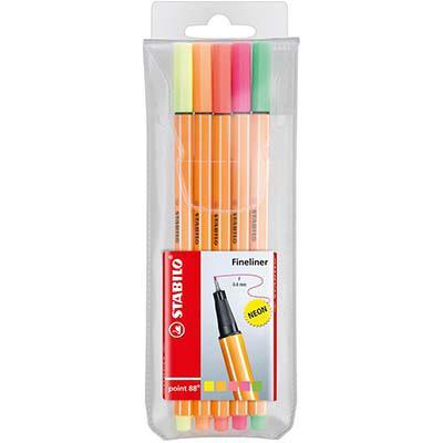 Stabilo 88 Point Fineliner Pen Neon Assorted Wallet 5 0400560 - SuperOffice