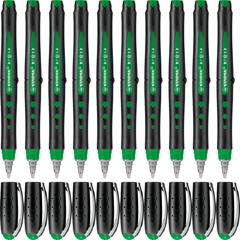 Stabilo Bl@Ck Rollerball Pens Medium Green Box 10 0370170 (Box 10) - SuperOffice
