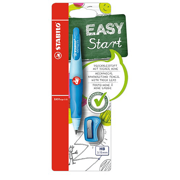 Stabilo EasyErgo Assist Hand Writing Pencil + Sharpener Left Hand Blue 0342240 - SuperOffice