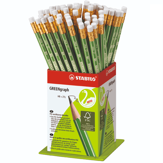Stabilo Greengraph Graphite Lead Pencil With Eraser Box 60 0358760 - SuperOffice