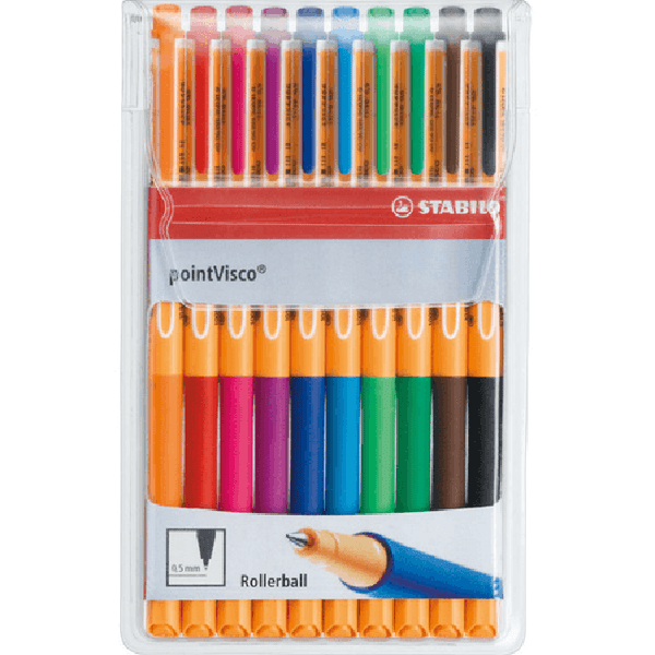 Stabilo Point Visco Rollerball Pen Assorted Colours Fine 0.5mm 10 Pack 0333310 - SuperOffice