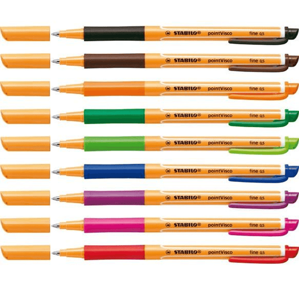 Stabilo Point Visco Rollerball Pen Assorted Colours Fine 0.5mm 9 Pack Stabilo pointVisco 9 Pack (Turquoise not included) - SuperOffice