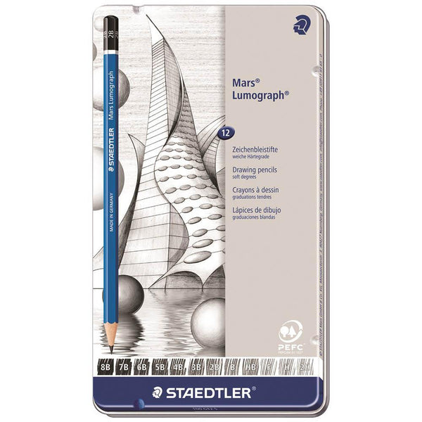 Staedtler 100 Mars Lumograph Sketching Pencil Assorted Degrees Box 12 100G12S - SuperOffice