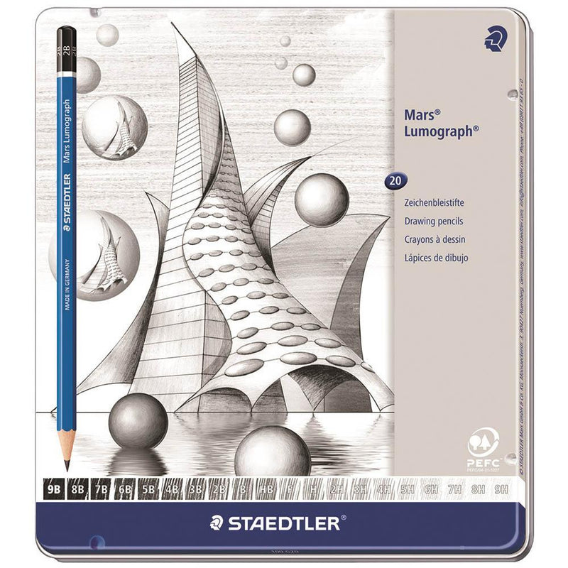 Staedtler 100 Mars Lumograph Sketching Pencil Assorted Degrees Box 20 100G20 - SuperOffice