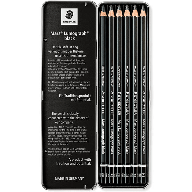 Staedtler 100B Mars Lumograph Assorted Degrees Black Box 6 100B G6 - SuperOffice