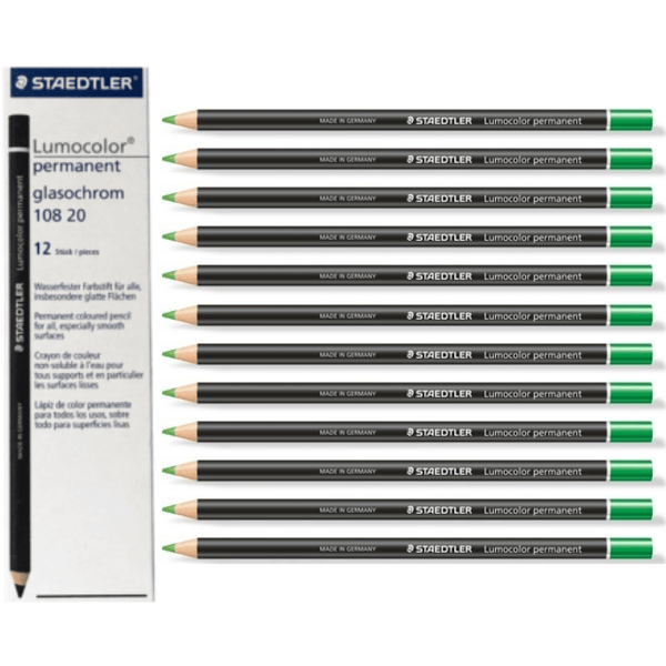 Staedtler 108 Lumocolor Permanent Glasochrom Pencils Green Box 12 108205 - SuperOffice