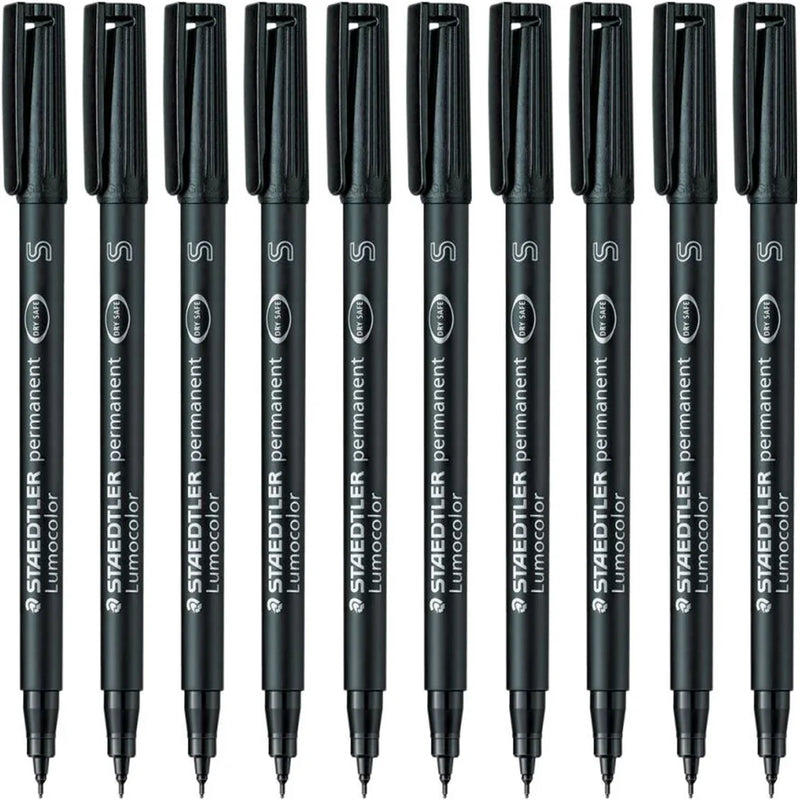 Staedtler 313 Lumocolor Permanent Superfine Marker Pen Black Box 10 313-9 (Box 10) - SuperOffice