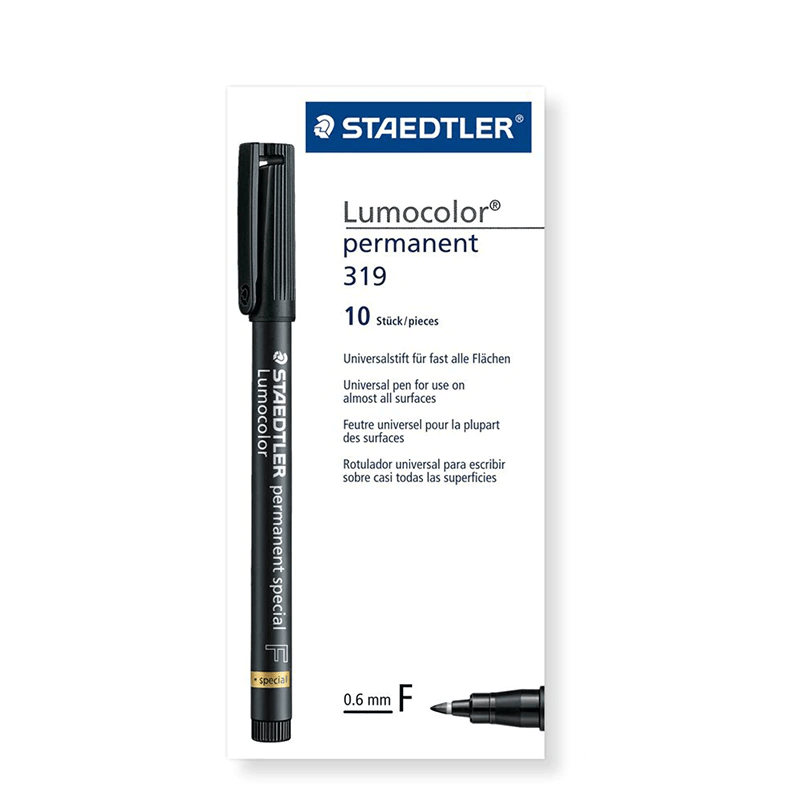 Staedtler 319 Lumocolor Permanent Special Marker Pen Fine 0.6mm Black Box 10 319 F-9 (Box 10) - SuperOffice