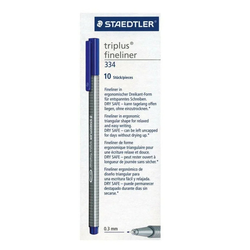 Staedtler 334 Triplus Fibre Tip Pen 0.3mm Blue Box 10 334-3 (Box 10) - SuperOffice