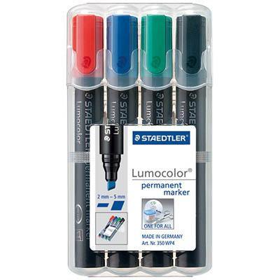 Staedtler 350 Lumocolor Permanent Marker Chisel Point Assorted Wallet 4 350 WP4 - SuperOffice