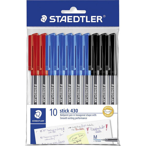 Staedtler 430 Stick Ballpen Medium Assorted Pack 10 430MASPB10 - SuperOffice