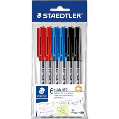 Staedtler 430 Stick Ballpen Medium Assorted Pack 6 430MA-SPB6 - SuperOffice