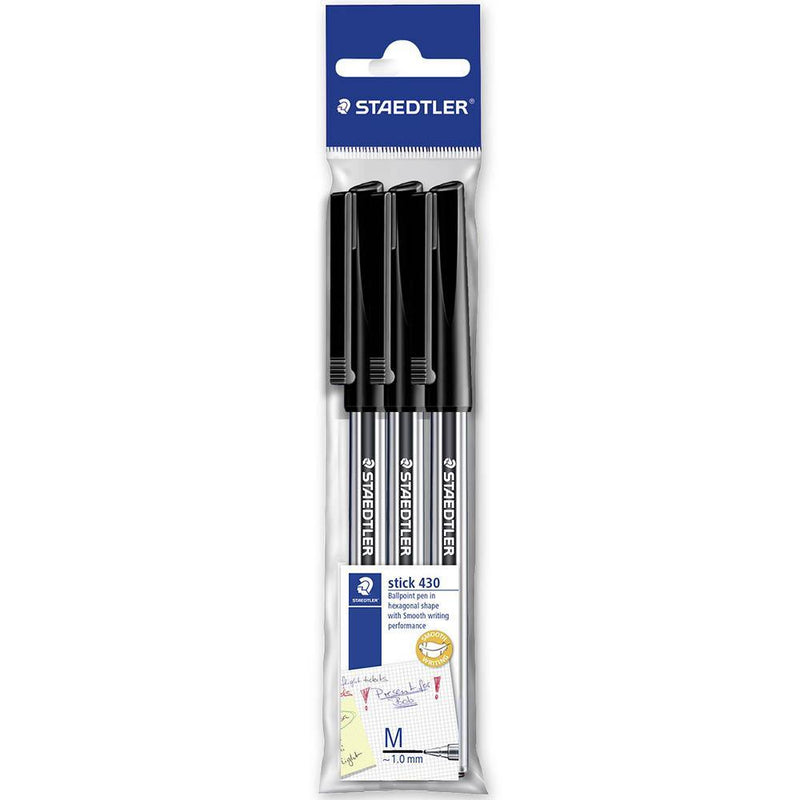 Staedtler 430 Stick Ballpen Medium Black Pack 3 430MA-9PB3 - SuperOffice