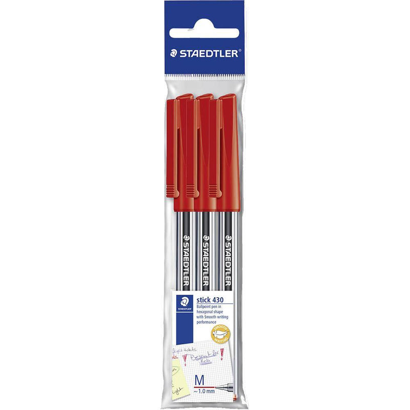 Staedtler 430 Stick Ballpen Medium Red Pack 3 430MA-2PB3 - SuperOffice