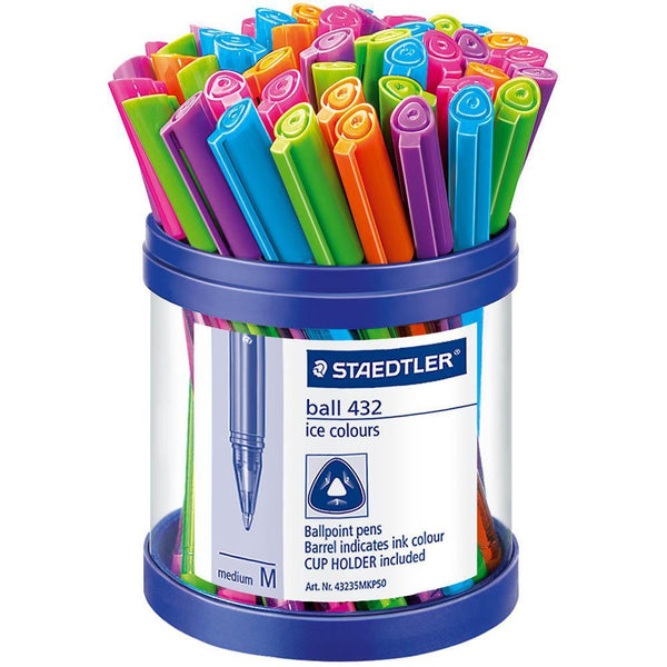 Staedtler 432 Triangular Ballpoint Stick Pen Medium Assorted Cup 50 43235MKP - SuperOffice