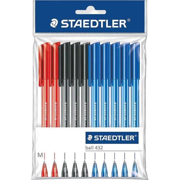 Staedtler 432 Triangular Ballpoint Stick Pen Medium Office Colours Pack 10 43235MS1PB - SuperOffice
