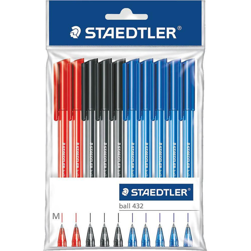 Staedtler 432 Triangular Ballpoint Stick Pen Medium Office Colours Pack 10 43235MS1PB - SuperOffice