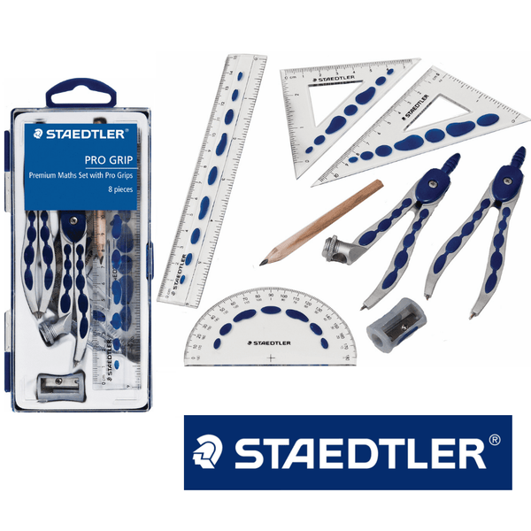 Staedtler Geometry Set Pro Grip Complete Kit Compass Protractor Ruler School ST00070i - SuperOffice