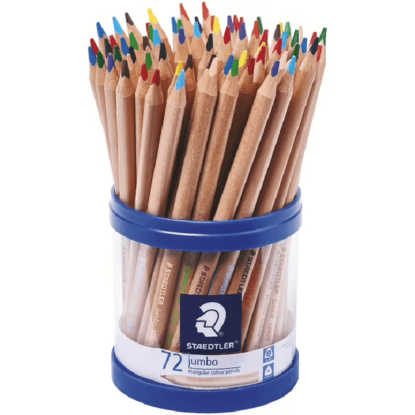 Staedtler Natural Jumbo Triangular-Grip Coloured Pencils Assorted Tub 72 1280N KP72 - SuperOffice