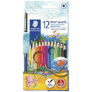 Staedtler Noris Club Aquarell Watercolour Pencils Assorted Box 12 + Brush 14410NC12 - SuperOffice