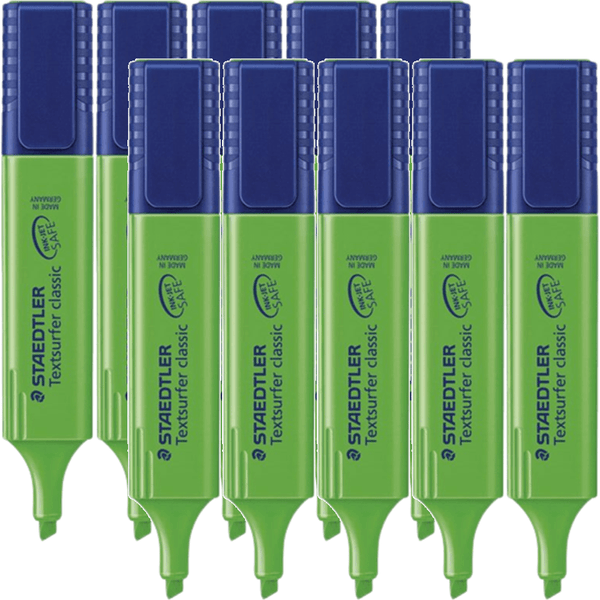 Staedtler Textsurfer Classic Highlighter Chisel Tip Green Box 10 BULK 364-5 (Green Box 10) - SuperOffice