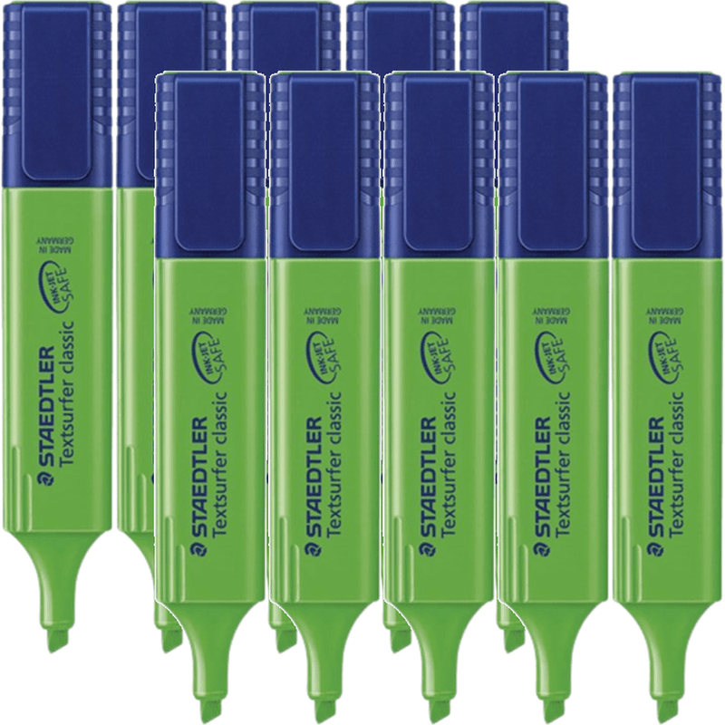 Staedtler Textsurfer Classic Highlighter Chisel Tip Green Box 10 BULK 364-5 (Green Box 10) - SuperOffice