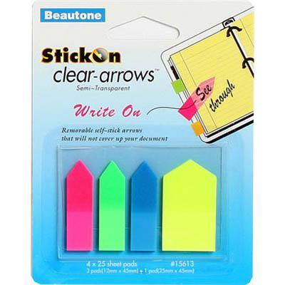 Stick On Clear Arrows Write On 25 Sheets Assorted Pack 4 100852294 - SuperOffice