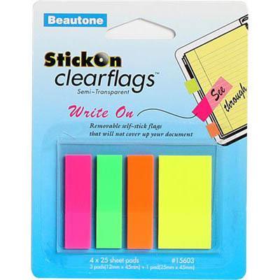 Stick On Clear Flags Write On 25 Sheets 12 X 45Mm Assorted Pack 100 100852295 - SuperOffice