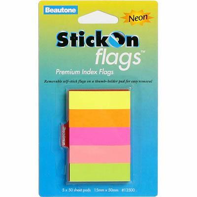 Stick On Flags 50 Sheets 15 X 50Mm Neon Assorted Pack 5 100852298 - SuperOffice