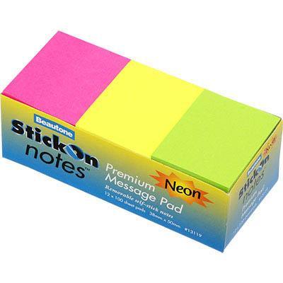 Stick On Notes 50 Sheets 38 X 50Mm Neon Assorted Pack 12 100852305 - SuperOffice