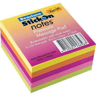 Stick On Notes 50 Sheets 50 X 50Mm Neon Assorted 100852282 - SuperOffice