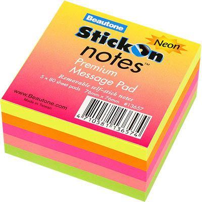 Stick On Notes 80 Sheets 76 X 76Mm Neon Assorted 100852310 - SuperOffice