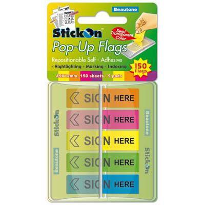 Stick On Pop Up Sign Here Flags 30 Sheets 45 X 12Mm Assorted Pack 5 100852284 - SuperOffice
