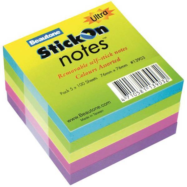 Stick On Ultra Notes 100 Sheets 76 X 76Mm Assorted 100852313 - SuperOffice