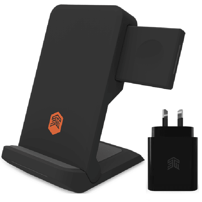 STM ChargeTree Go 3-in-1 Wireless Charging Stand iphone, AirPods, & Apple Watch with AU 20W Wall Plug Black stm-931-384Z-02 - SuperOffice