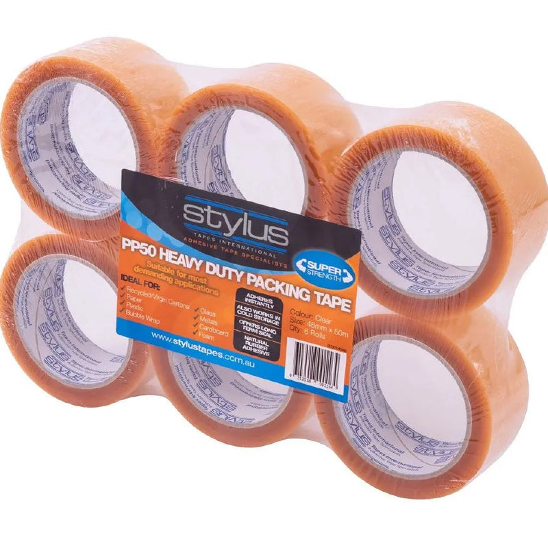 Stylus PP50 Heavy Duty Packing Tape Super Strength Clear 48mmx50m 24 Rolls Bulk