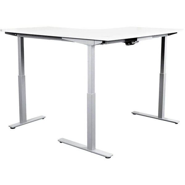 Summit Electric Sit To Stand Corner Workstation 1500 X 1500 X 750Mm White Top Silver Frame YSSSE2C-15WS - SuperOffice