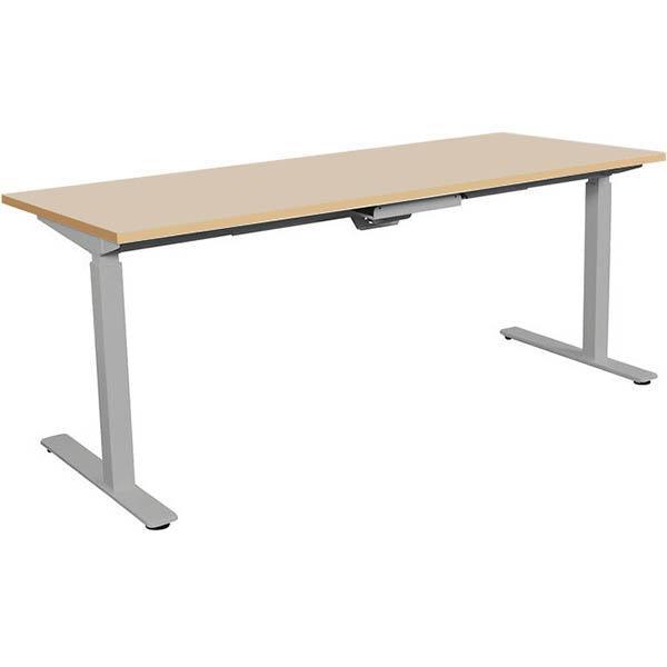 Summit Electric Sit To Stand Straight Desk 1800 X 750Mm Beech Top Silver Frame YSSSE2-18BS - SuperOffice